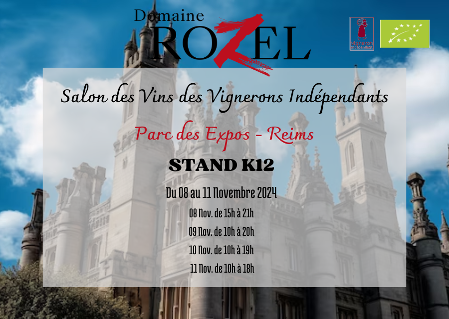 Retrouvez nous au stand K12 lors du salon des vignerons indépendants à Reims du 8 au 11 nov 2024